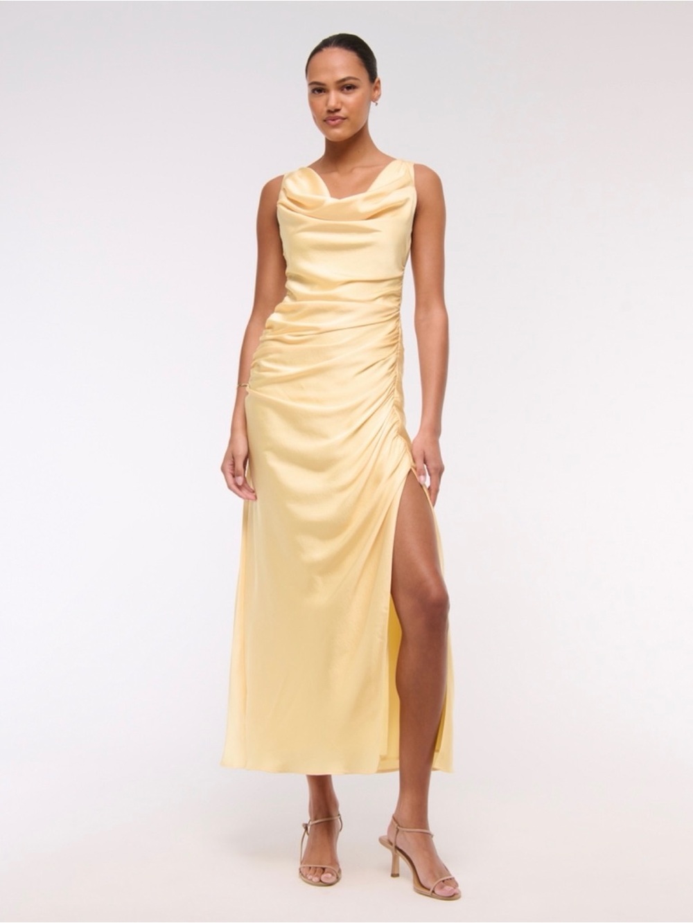 Abercrombie & Fitch Yellow Cowl Neck Draped Maxi Dress Size Small